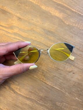 Fendi Yellow Lens Round Metal Frame Sunglasses